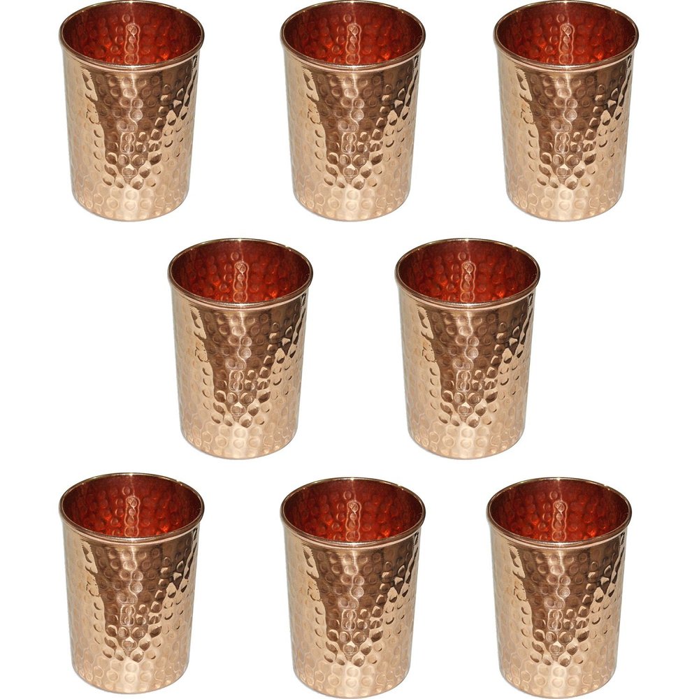Traditional Indian Hammered Ayurveda Copper Glass Tumbler Health Benefits Utensil (SALE FR - 8 pcs)