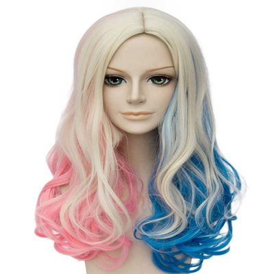 FALAMKA Blue and Pink Long Curly Cosplay Wig
