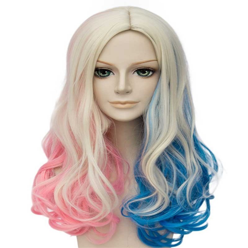 FALAMKA Blue and Pink Long Curly Cosplay Wig