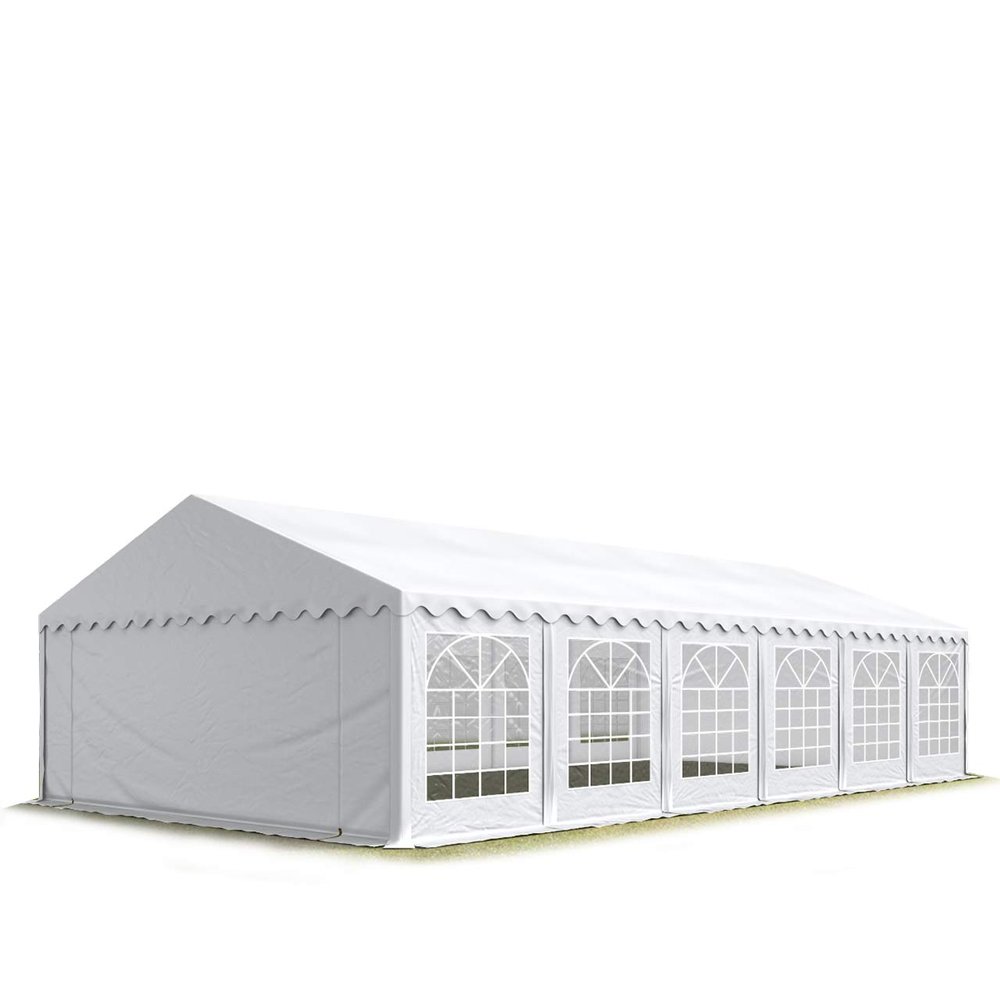 TOOLPORT Party Tent 6 x 14 m, Flame-Retardant, Waterproof, White PVC Canopy