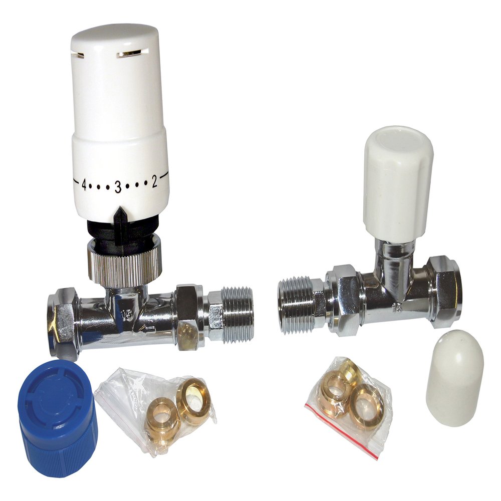 Tower Flue Components TRVPACKST Straight Radiator Valve with Lock, White
