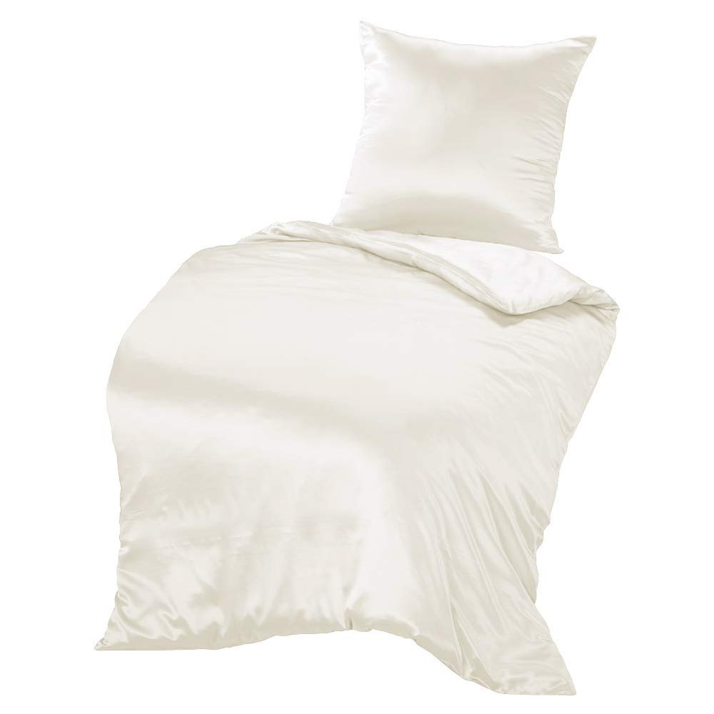 THXSILK 2-Piece Silk Bedding Set, 135 x 200 cm Duvet Cover and 80 x 80 cm Pillowcase, White