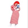 PartyXPeople Rivel Long-Sleeve Shirt | Calf-Length Clown Dress | Striped Clown Costume | Red-White 14868 - Size 6 (L) view 3