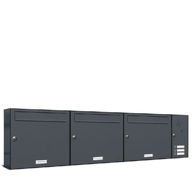 AL 3-Compartment Wall-Mounted Mailbox System, Anthracite Gray RAL 7016, with Bells