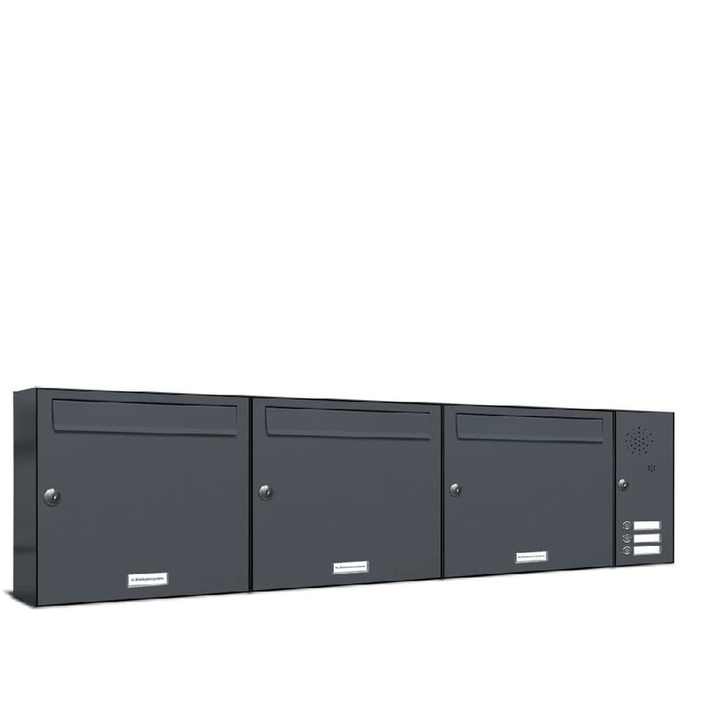 AL 3-Compartment Wall-Mounted Mailbox System, Anthracite Gray RAL 7016, with Bells