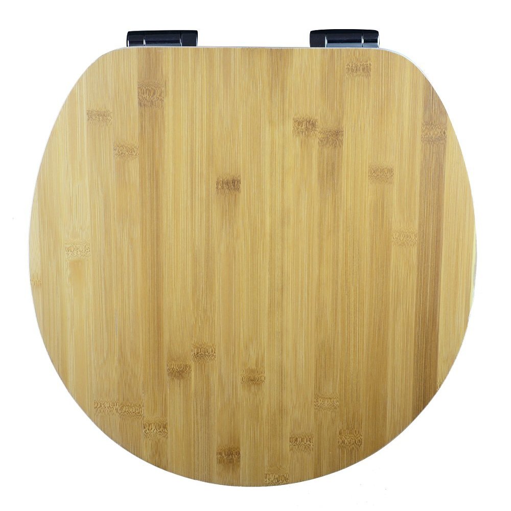 EISL Toilet Seat with Wood Core and Genuine Bamboo Surface, Soft-Close, Bamboo/White, EDSPBA01