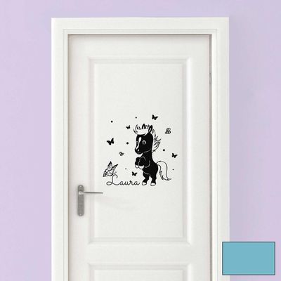 ilka parey Wandtattoo-Welt Horse Door/Furniture Sticker with Custom Name, M2027, Light Blue, M (45 × 45 cm)