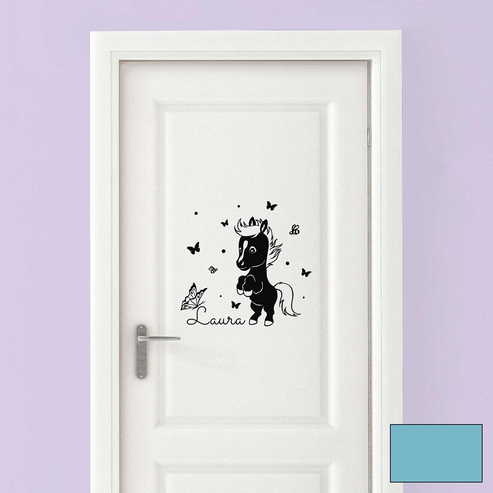 ilka parey Wandtattoo-Welt Horse Door/Furniture Sticker with Custom Name, M2027, Light Blue, M (45 × 45 cm)