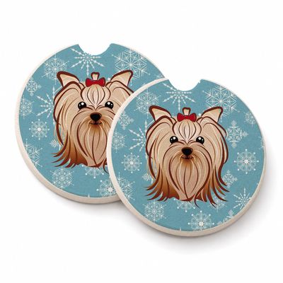 Caroline's Treasures Snowflake Yorkie Yorkshire Terrier Set of 2 Car Cup Holder Coasters, Multicolor