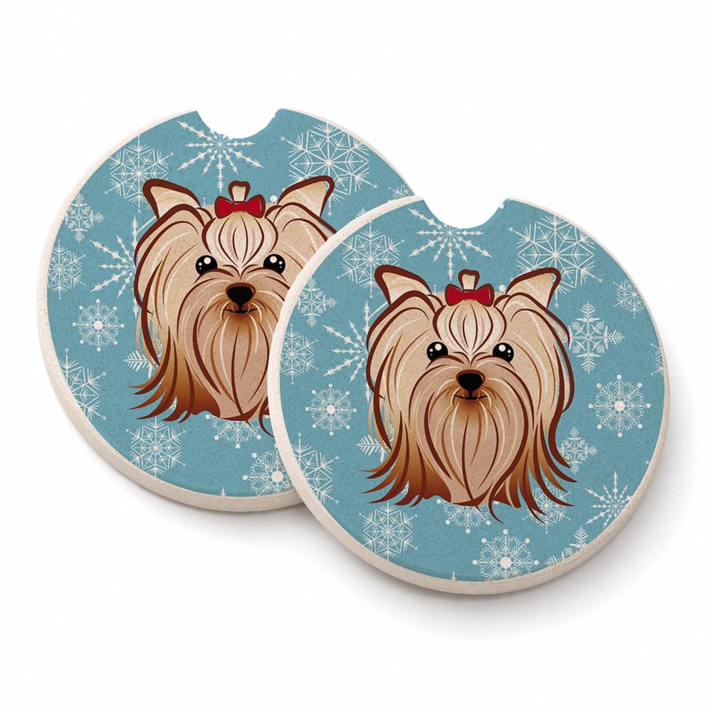 Caroline's Treasures Snowflake Yorkie Yorkshire Terrier Set of 2 Car Cup Holder Coasters, Multicolor