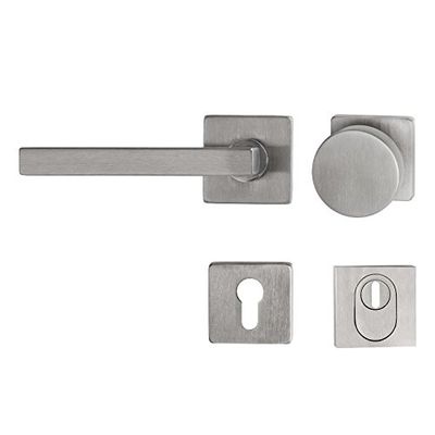 Square Min Lever Handle Set | Matte V2A Stainless Steel | WE, DIN Left, with ZA