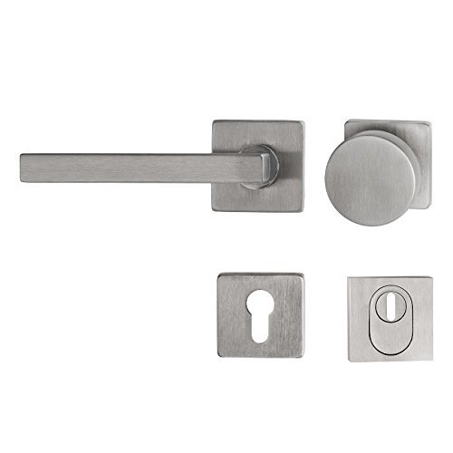 Square Min Lever Handle Set | Matte V2A Stainless Steel | WE, DIN Left, with ZA