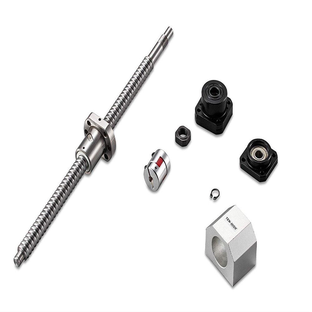 TEN-HIGH SFU2005 1700 mm Ball Screw with Single Ball Nut, FK/FF Set, Coupling and Nut Cover for CNC