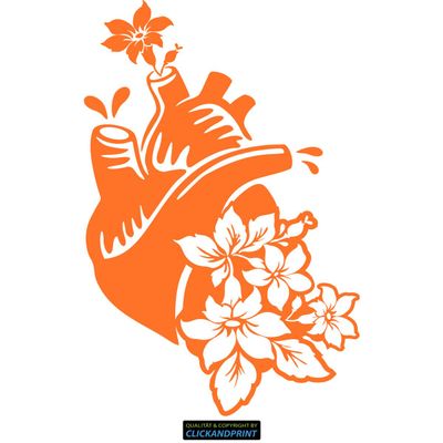 CLICKANDPRINT Wall Decal, Heart with Flowers, 60 x 37.4 cm, Pastel Orange, Vinyl