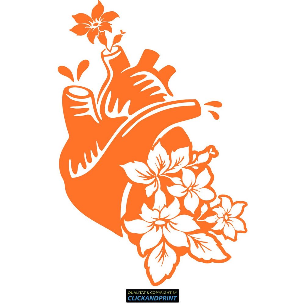 CLICKANDPRINT Wall Decal, Heart with Flowers, 60 x 37.4 cm, Pastel Orange, Vinyl