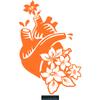 CLICKANDPRINT Wall Decal, Heart with Flowers, 60 x 37.4 cm, Pastel Orange, Vinyl view 1
