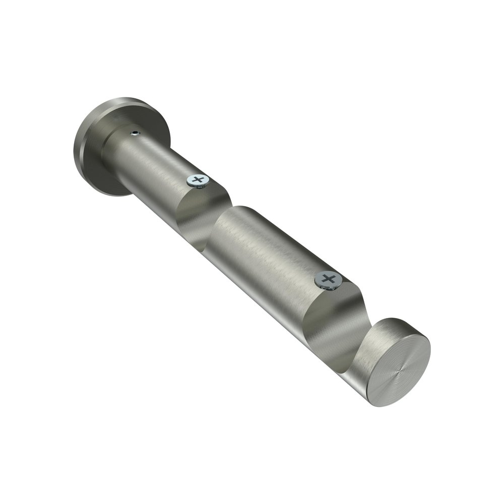 Interdeco Double Curtain Rod Bracket, Stainless Steel Look, Open, 7.5 and 14.5 cm Wall Clearance, Double-Run, 20 mm, Platon (4 pcs.)