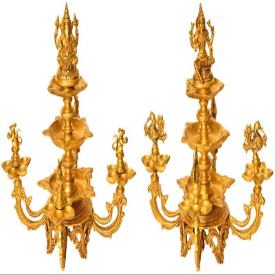 Exotic India Ganesha-Lakshmi Wick Lamps, Set of 2 Brass Statues