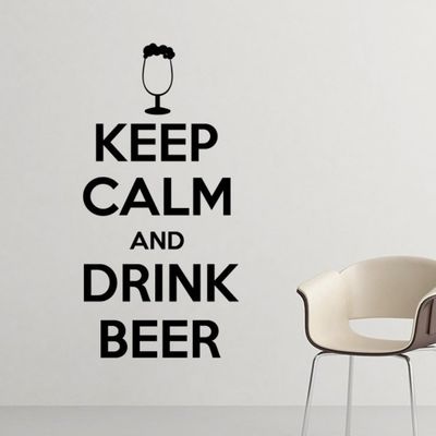 Keep Calm and Drink Beer Black Cup Funny Illustration Pattern Silhouette Removable Wall Sticker Art Decal, 40 cm, Orange