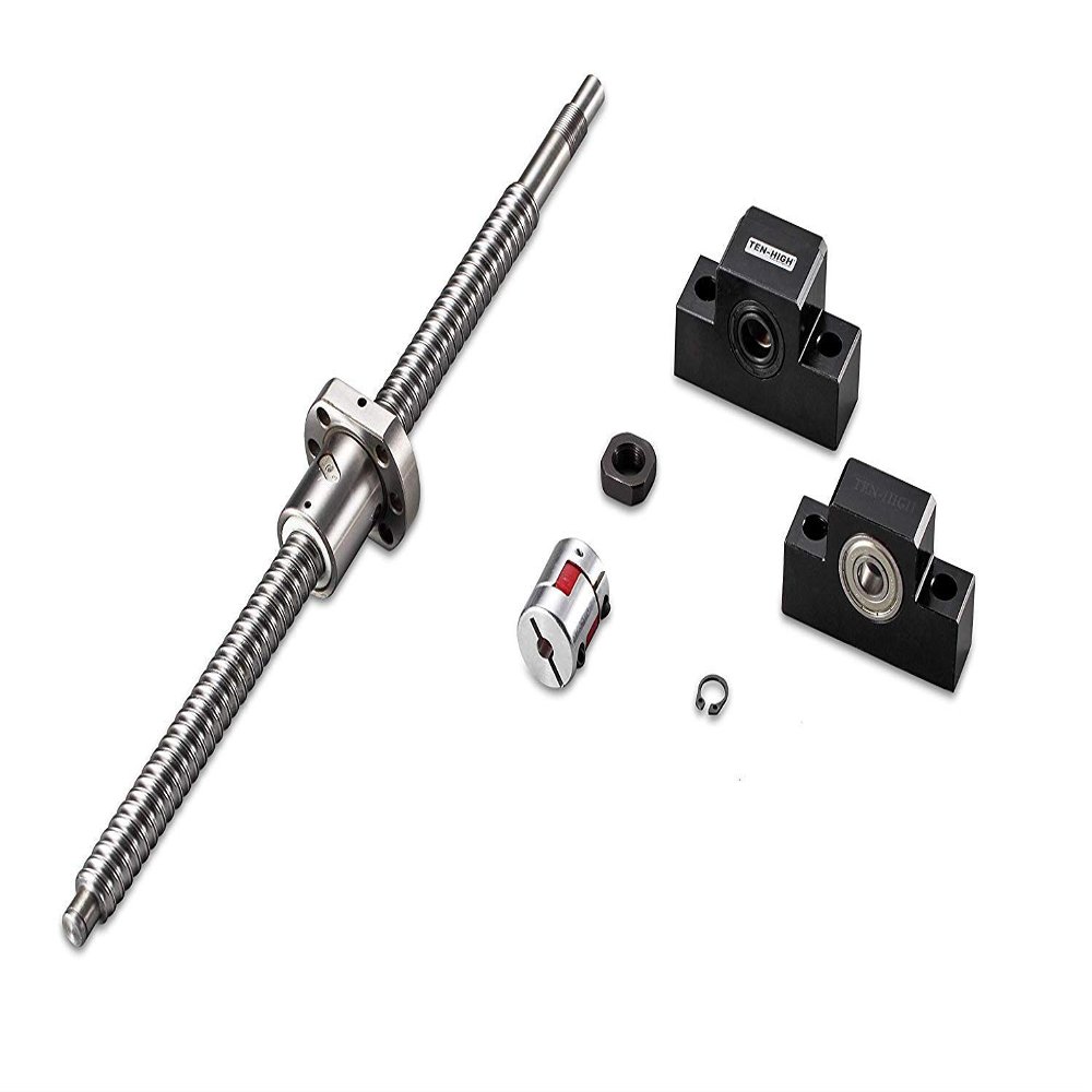 TEN-HIGH SFU1605 800 mm Ball Screw with Single Ball Nut, EK/EF Set and Coupling for CNC