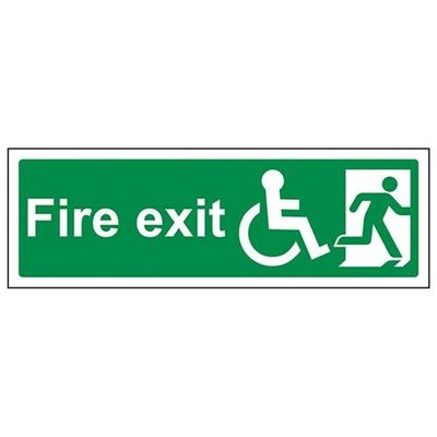 vsafety 14034 AX-R Fire Exit Sign, Wheelchair Final Fire Exit, Text, Man Right, Rigid Plastic, Green, 300 x 100 mm