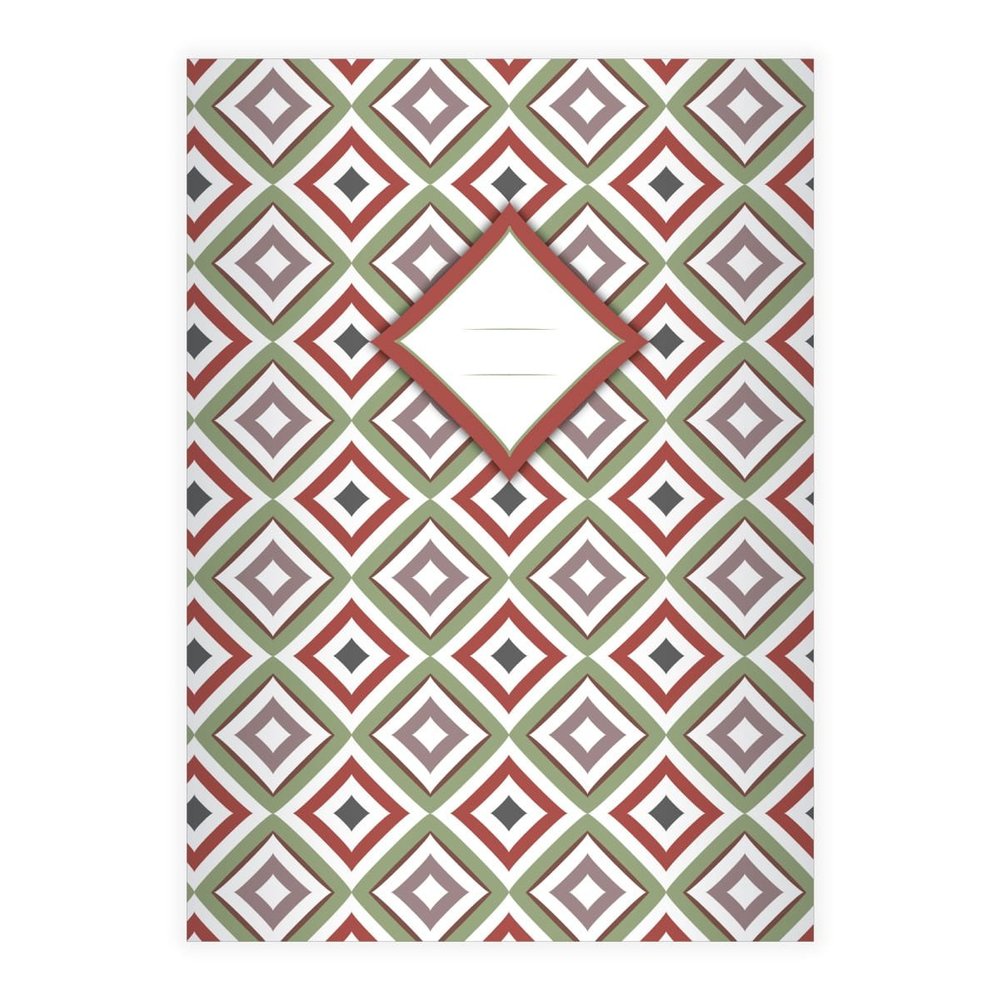 Kartenkaufrausch 16 Elegant Graphic DIN A5 School Notebooks, Writing Notebooks with Red Diamond Patterns, Ruling 4
