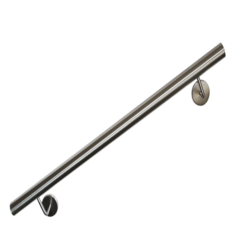 V2A Stainless Steel Wall Handrail, 33.7 mm, 240-Grit Brushed, Straight End Caps, Undivided, 4600 mm