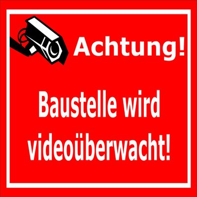 Melis-Folienwerkstatt Construction Site Under Video Surveillance Sign, 45 x 30 cm, 3 mm Rigid Foam