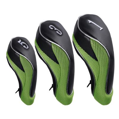 Andux Golf Club Headcovers with Zipper, 460 cc, Fairway Wood, Green, 3-Piece Set