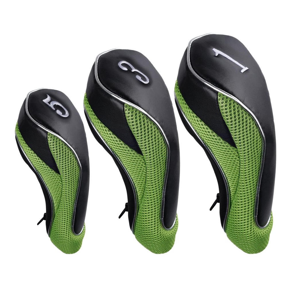 Andux Golf Club Headcovers with Zipper, 460 cc, Fairway Wood, Green, 3-Piece Set