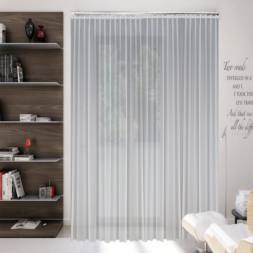 Sun World Custom-Made Flame-Retardant Voile Sheer Curtain, Automatic 1:2.5 Pleat Tape, 3-Fold, B1 Certified per DIN 4102, Height 90–295 cm (250 x 1000 cm H x W)