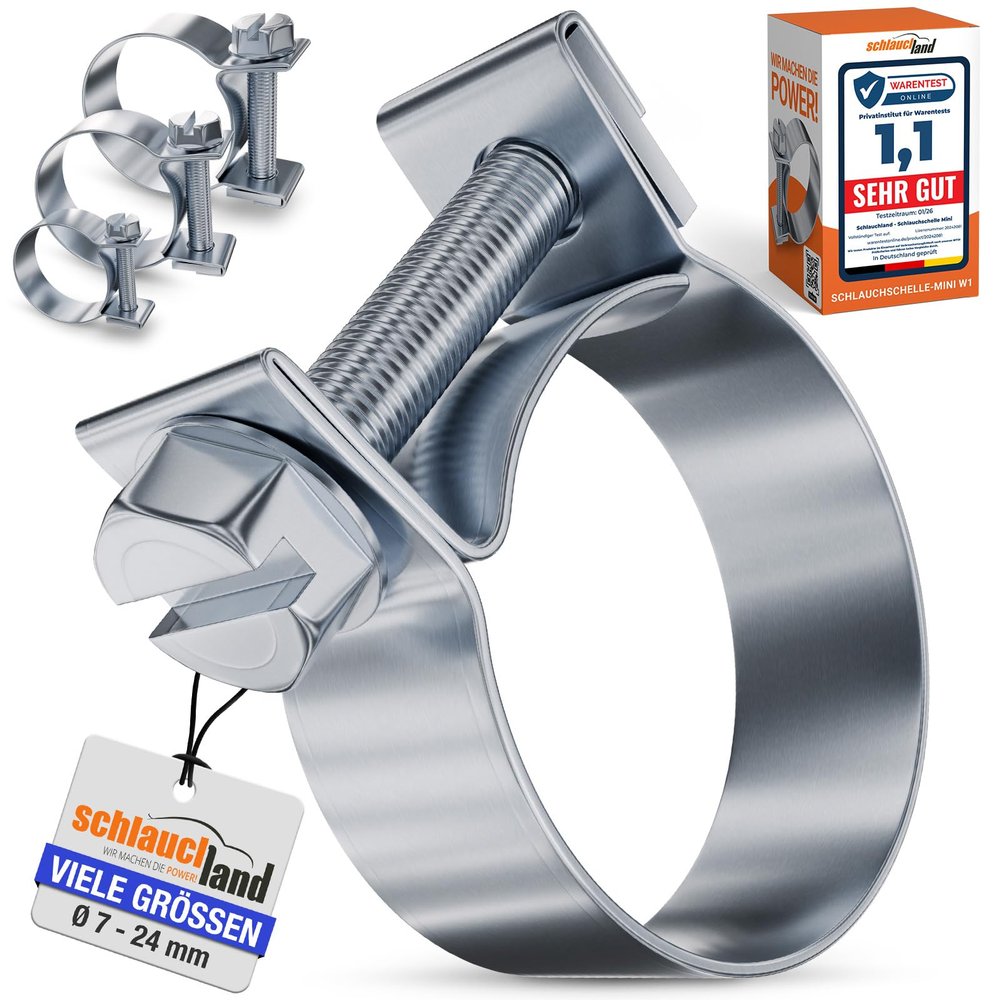1 Mini Hose Clamp, 7–9 mm, W1 Galvanized Steel, 9 mm Wide