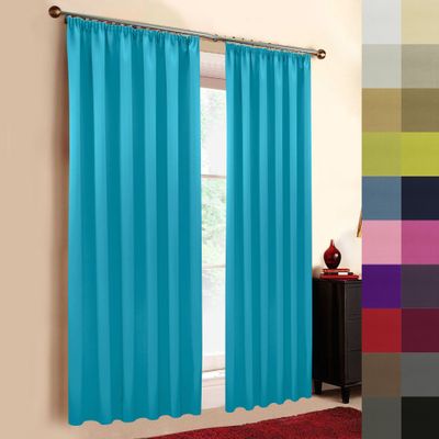 Sun World Custom-Made Blackout Thermal Curtain, Ruffle Tape and Tabs, Turquoise, 110 x 145 cm