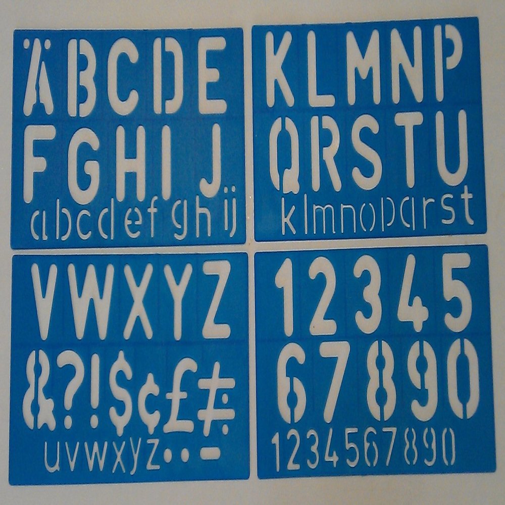 50 mm Plastic Stencil Set: Uppercase & Lowercase Letters, Numbers