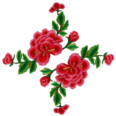 Embroidered Peony and Grapevine Flower Appliqués, Iron-On or Sew-On, 2-Pack, Red