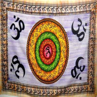 Crafts of India Colorful Aum (Om) Design Hindu Meditation Hippie Yoga Wall Hanging Tapestry, 55 x 82 in.
