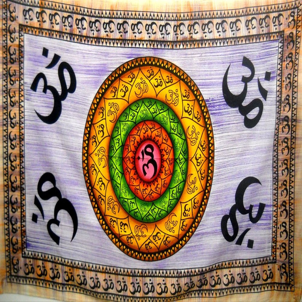 Crafts of India Colorful Aum (Om) Design Hindu Meditation Hippie Yoga Wall Hanging Tapestry, 55 x 82 in.