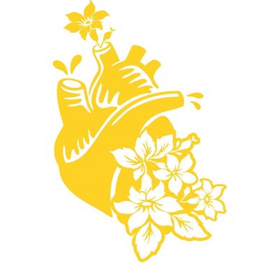 CLICKANDPRINT Heart with Flowers Wall Sticker, 30 x 18.7 cm, Shell Yellow