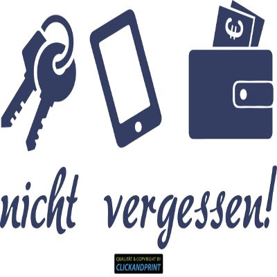 CLICKANDPRINT Reminder Wall Sticker: Don't Forget Keys & More, 30 x 17.7 cm, Dark Blue