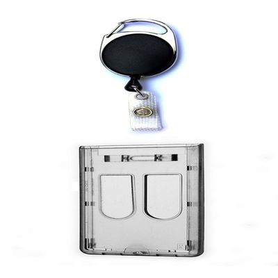 1x Badge Holder Set, Oval Reel, Transparent Vertical Card Holder for 2 Cards