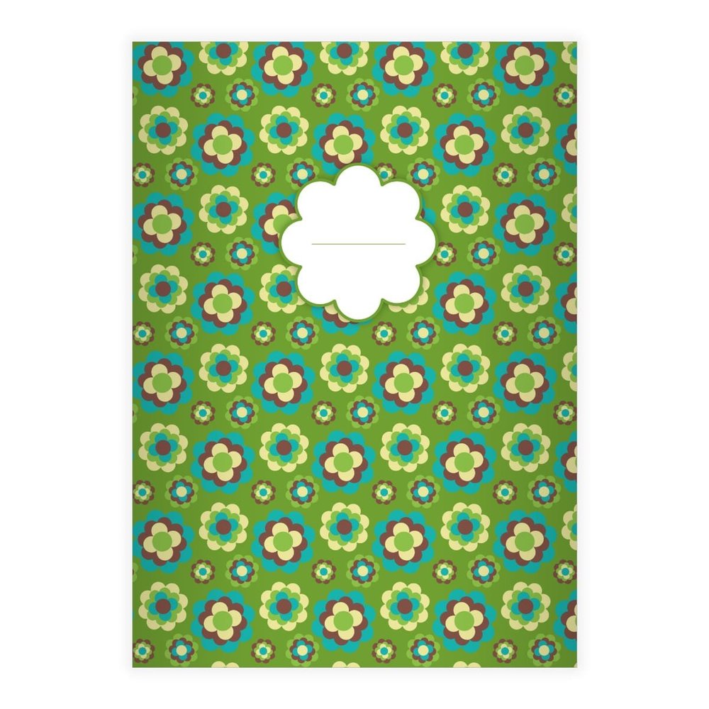 Kartenkaufrausch 16 Stylish Retro DIN A4 School Notebooks, 1970s Green Flower Design, Blank