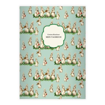 Kartenkaufrausch Personalized Retro DIN A4 Notebook with Musical Bunnies, Turquoise, Format 20 Blank