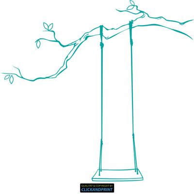 CLICKANDPRINT Swing on a Branch Wall Decal, 60 x 55.9 cm, Turquoise