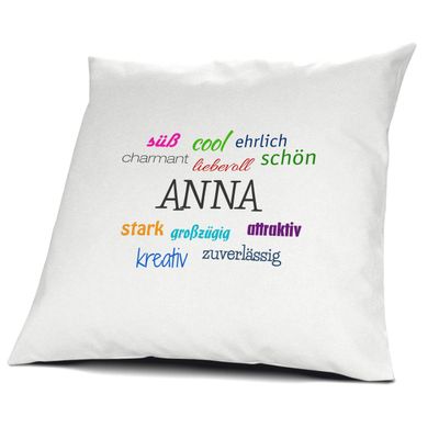 printplanet Personalized Anna Pillow with Filling – Positive Traits, 40 cm, 100% Cotton