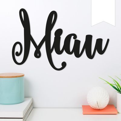 WANDKINGS Wooden Wall Word - Choose One Design & Color - MEOW - 50 x 32 cm (W x H) - White