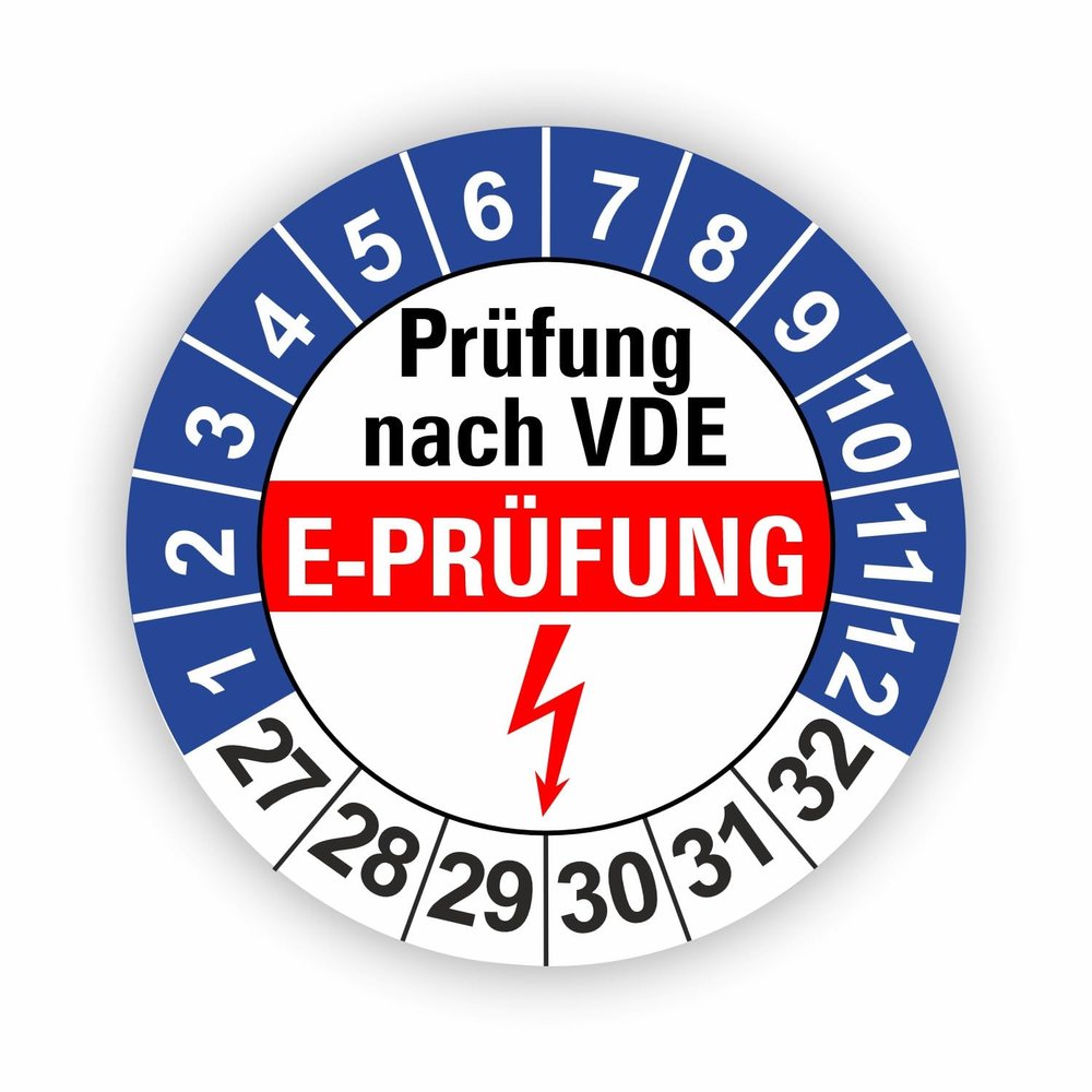 Fassbender-Druck Inspection Stickers – E-PRÜFUNG 40 mm, Self-Adhesive PVC, 500 Count