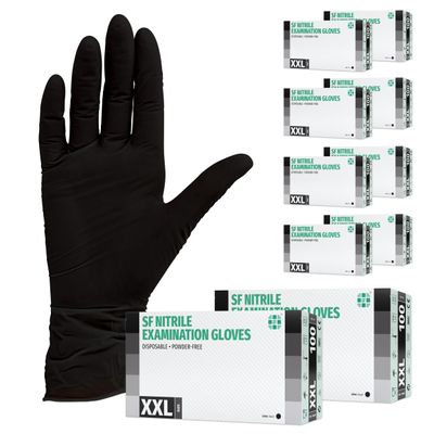 SF XXL Black Nitrile Gloves, 1,000 Disposable Gloves, Latex-Free