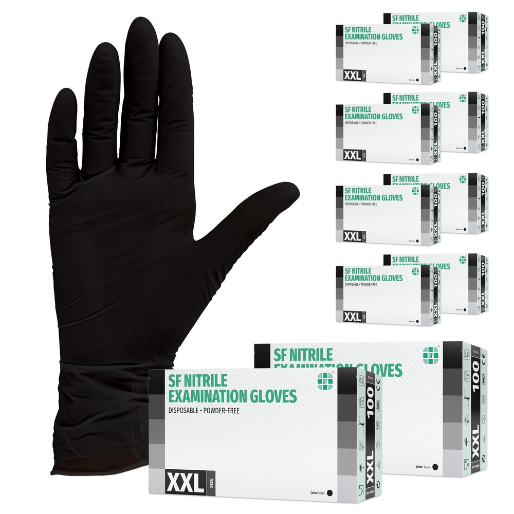 SF XXL Black Nitrile Gloves, 1,000 Disposable Gloves, Latex-Free