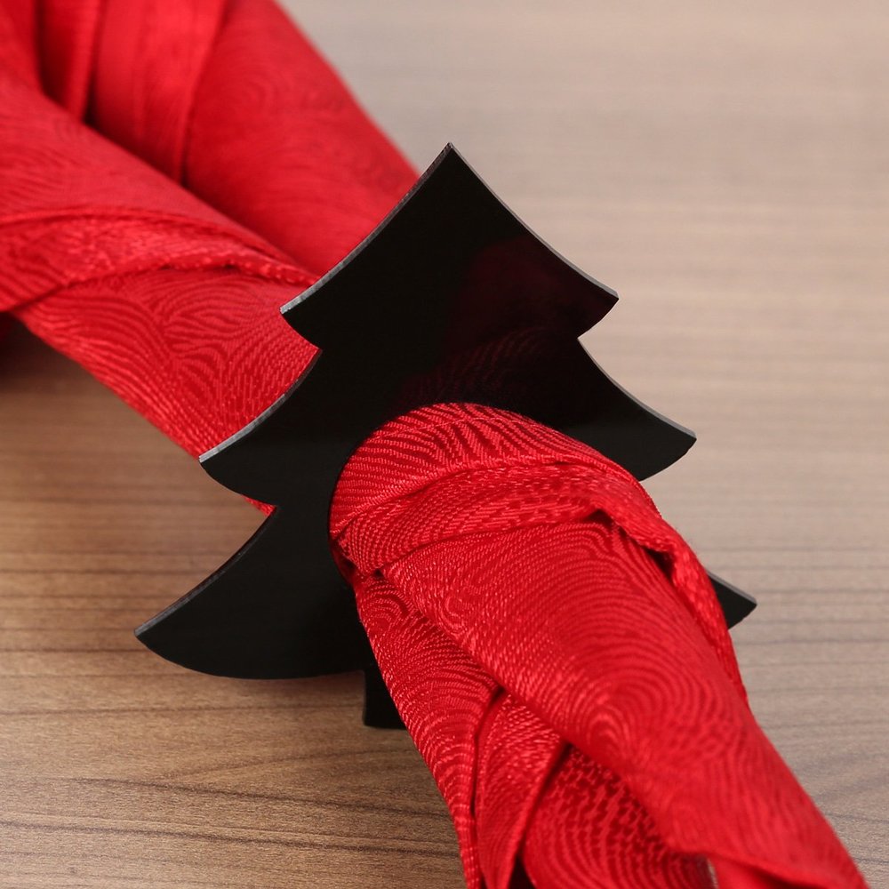 Acrylic Napkin Rings, Set of 6, Black, Fir Tree Design