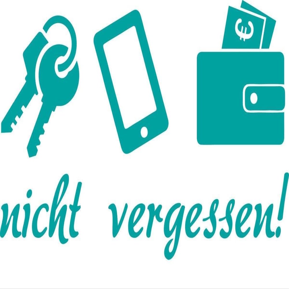 CLICKANDPRINT Wall Sticker Reminder: Don't Forget Keys & Co., 22 x 13 cm, Turquoise